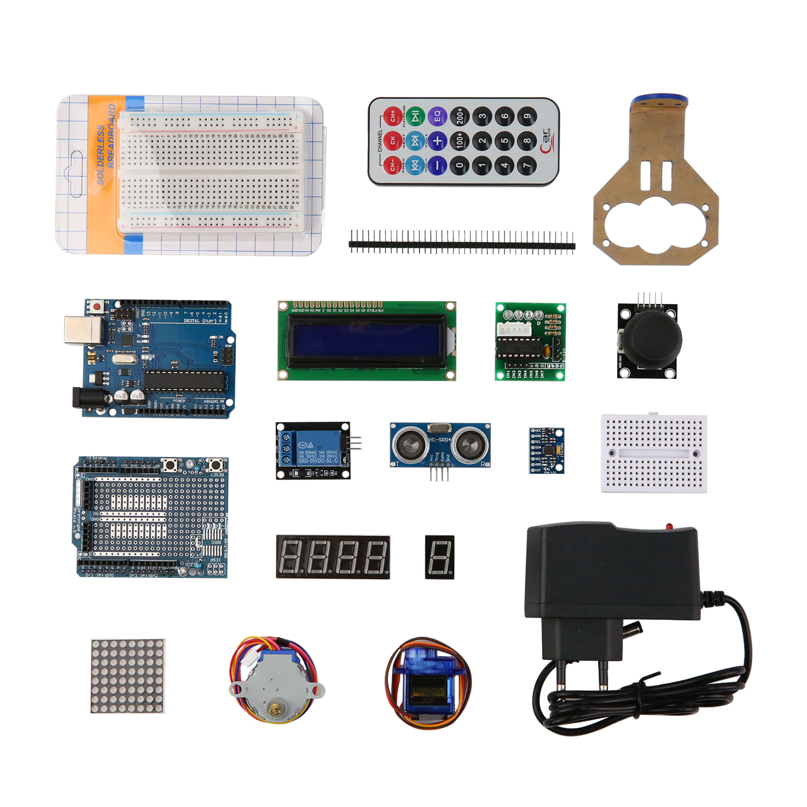 Стартовый набор Arduino UNO R3 DIP KUONGSHUN без логотипа и батарейки крона 9В с блоком питания под европейскую розетку